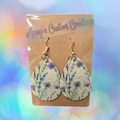 Teardrop Light Purple Floral Glitter Faux Leather Earrings