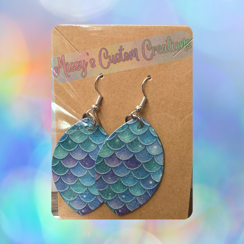Mermaid Scale Glitter Faux Leather Earrings in Blue & Purple