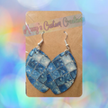 Blue Tile & Floral Glitter Faux Leather Earrings