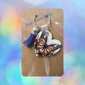 Patriotic Butterfly Heart Shaped Wooden Keychain with Blue Tassel