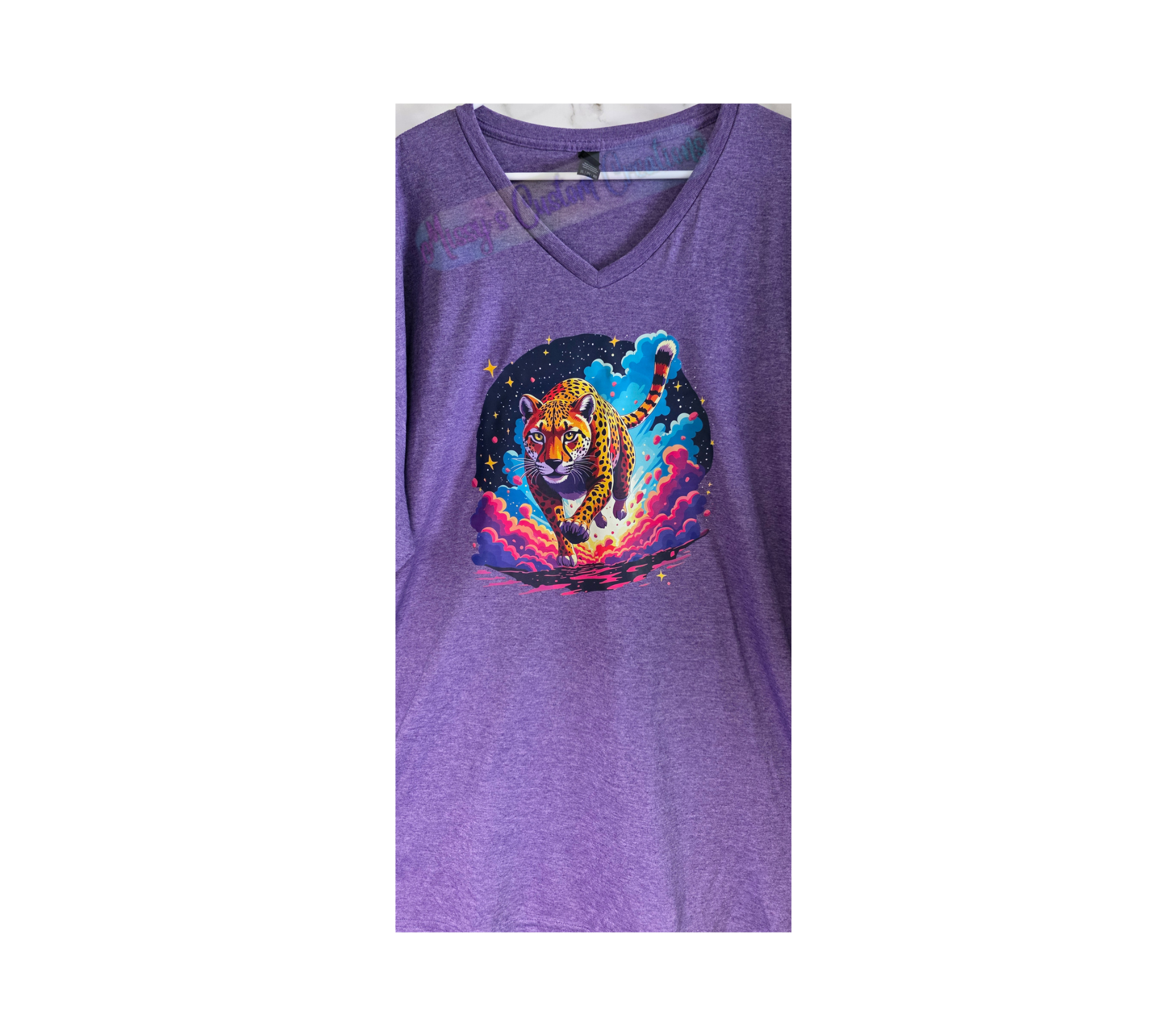Vivid Cheetah Night Run Unisex Purple V-Neck T-Shirt