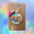 Sea Turtle & Tropical Flowers Round Wooden Keychain