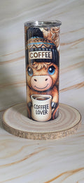 Coffee Lover Highland Cow 20oz Skinny Tumbler