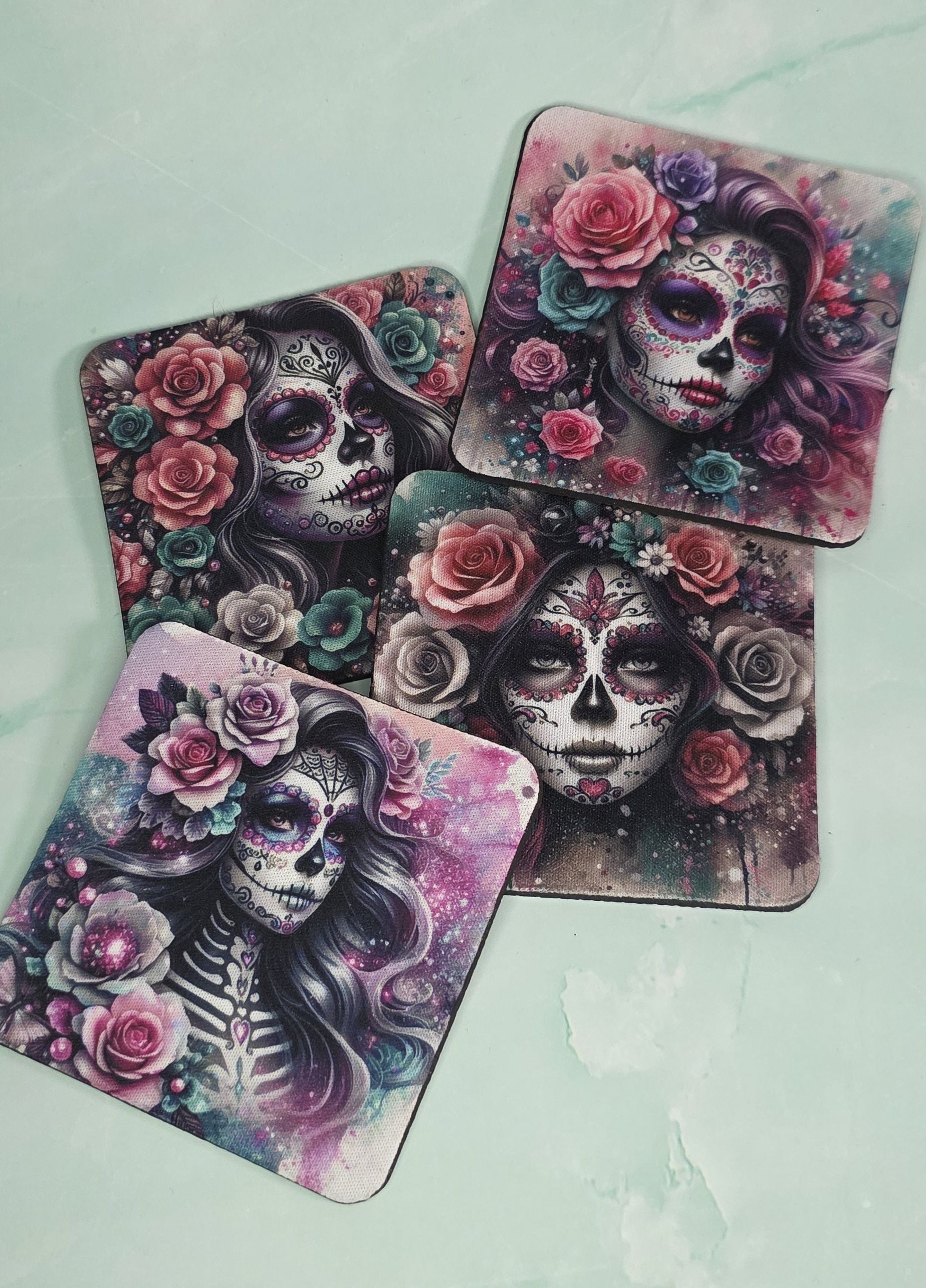 Sugar Skull Women Neoprene Coasters – Set of 4
