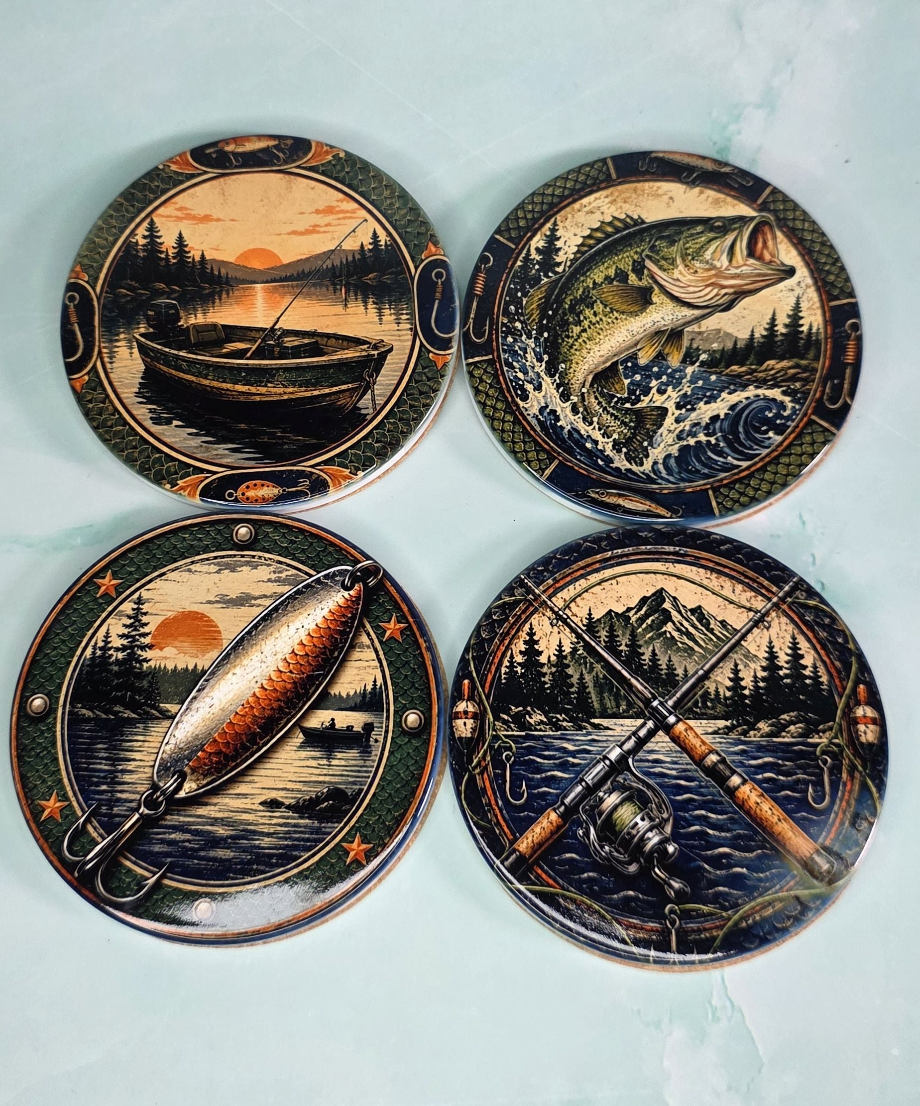 Fishing Theme Ceramic Coasters – Set of 4