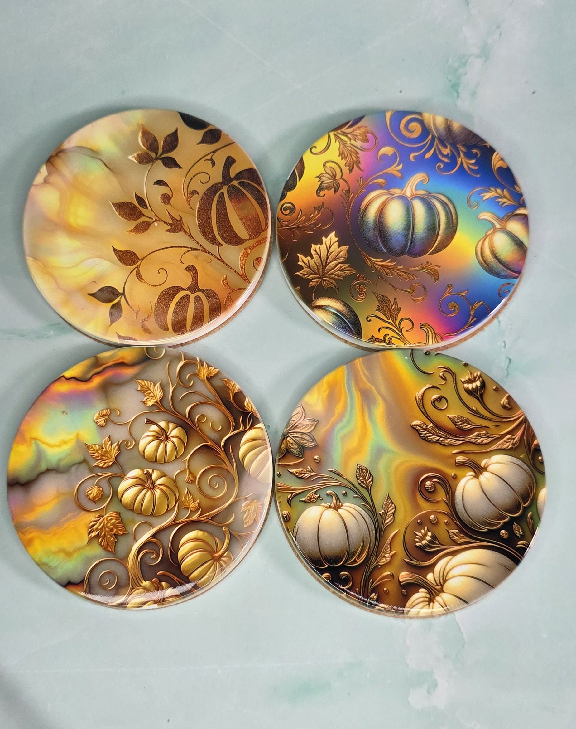 Pumpkins & Vines Pearl Finish Ceramic Coasters – Set of 4