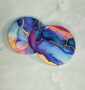 Alcohol Ink Ceramic Coasters in Blue, Purple & Orange – Set of 2