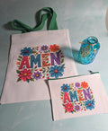 Amen Floral Canvas Tote & Matching Makeup Bag Set