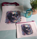 Colorful Skull & Flowers Canvas Tote & Makeup Bag Set