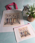 "Living Life One Chapter at a Time" Book & Floral Canvas Tote & Makeup Bag Set