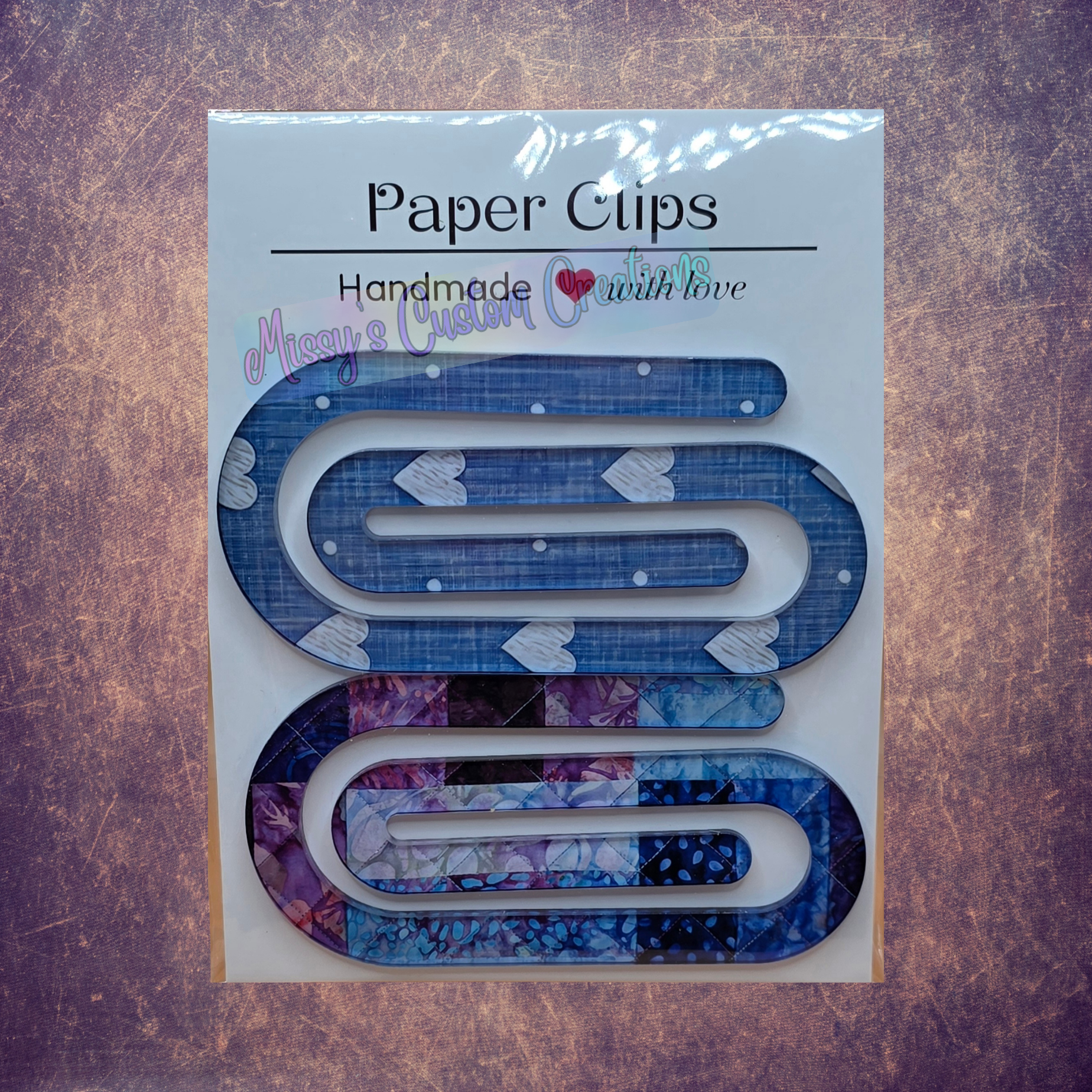 Jumbo Acrylic Paper Clips – Hearts & Quilt Designs