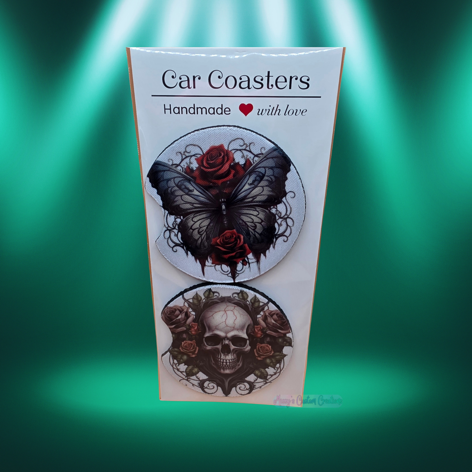Gothic Butterfly, Skull & Roses Car Coasters