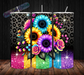 20 oz Skinny Tumbler-Colorful Flower and Leopard Print