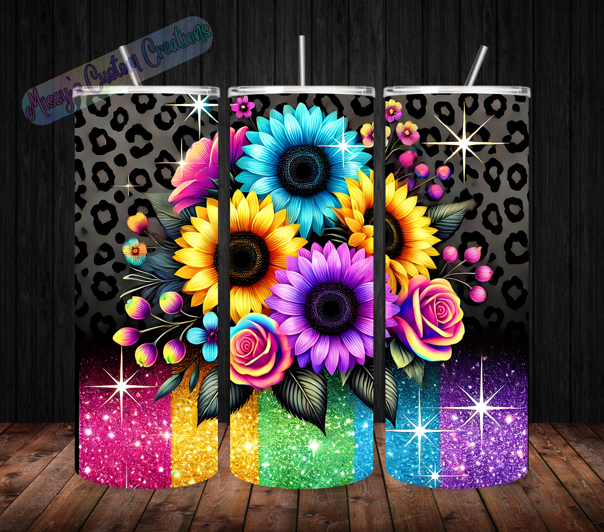 20 oz Skinny Tumbler-Colorful Flower and Leopard Print