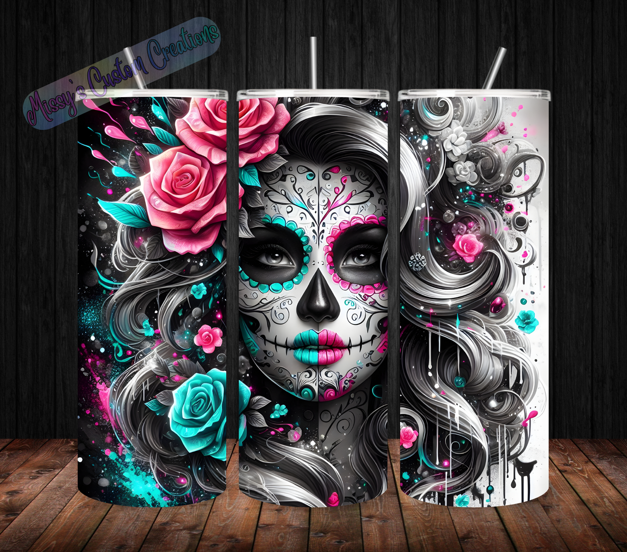 20 oz Skinny Tumbler - Sugar Skull Lady