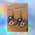 Heart-Shaped Americana Quilt Wooden Earrings