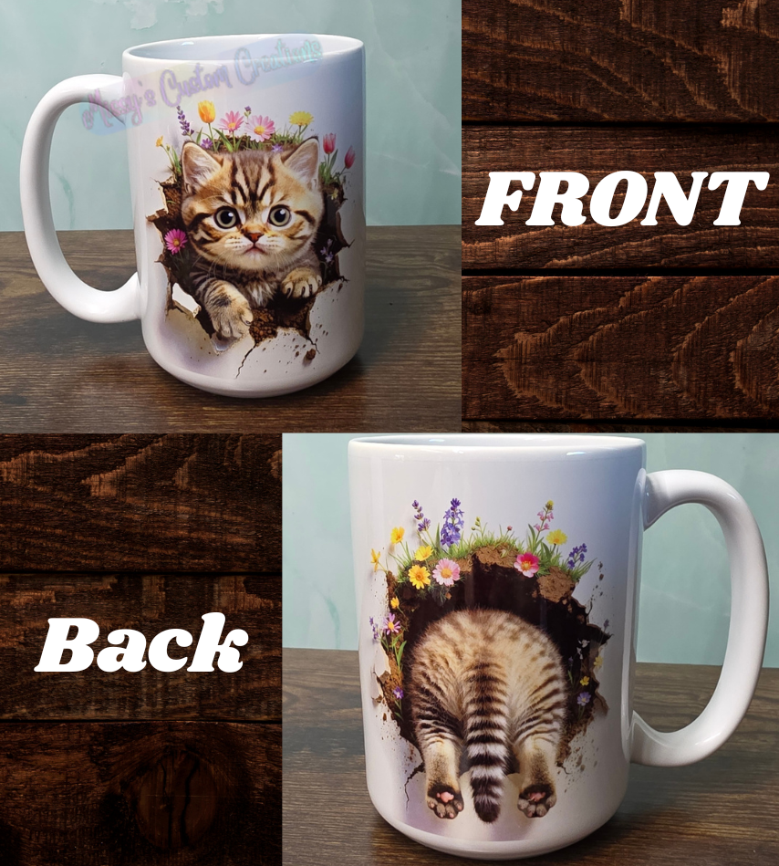 Cat in a Tunnel 15 oz Coffee Mug – Face & Butt Wrap Design