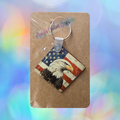 Rustic American Flag & Bald Eagle Square Wooden Keychain