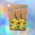 Teardrop Sunflower Glitter Faux Leather Earrings