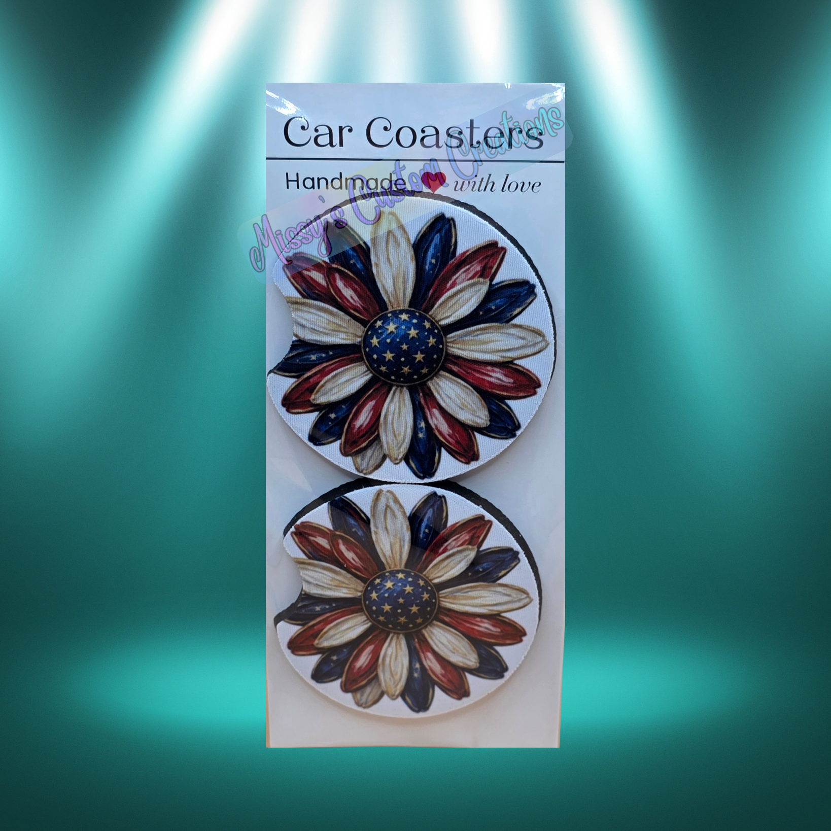 Red, White & Blue Daisy Car Coasters