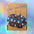 Round Red, White & Blue Stars Glitter Faux Leather Earrings