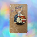 Rustic American Flag & Bald Eagle Round Wooden Keychain