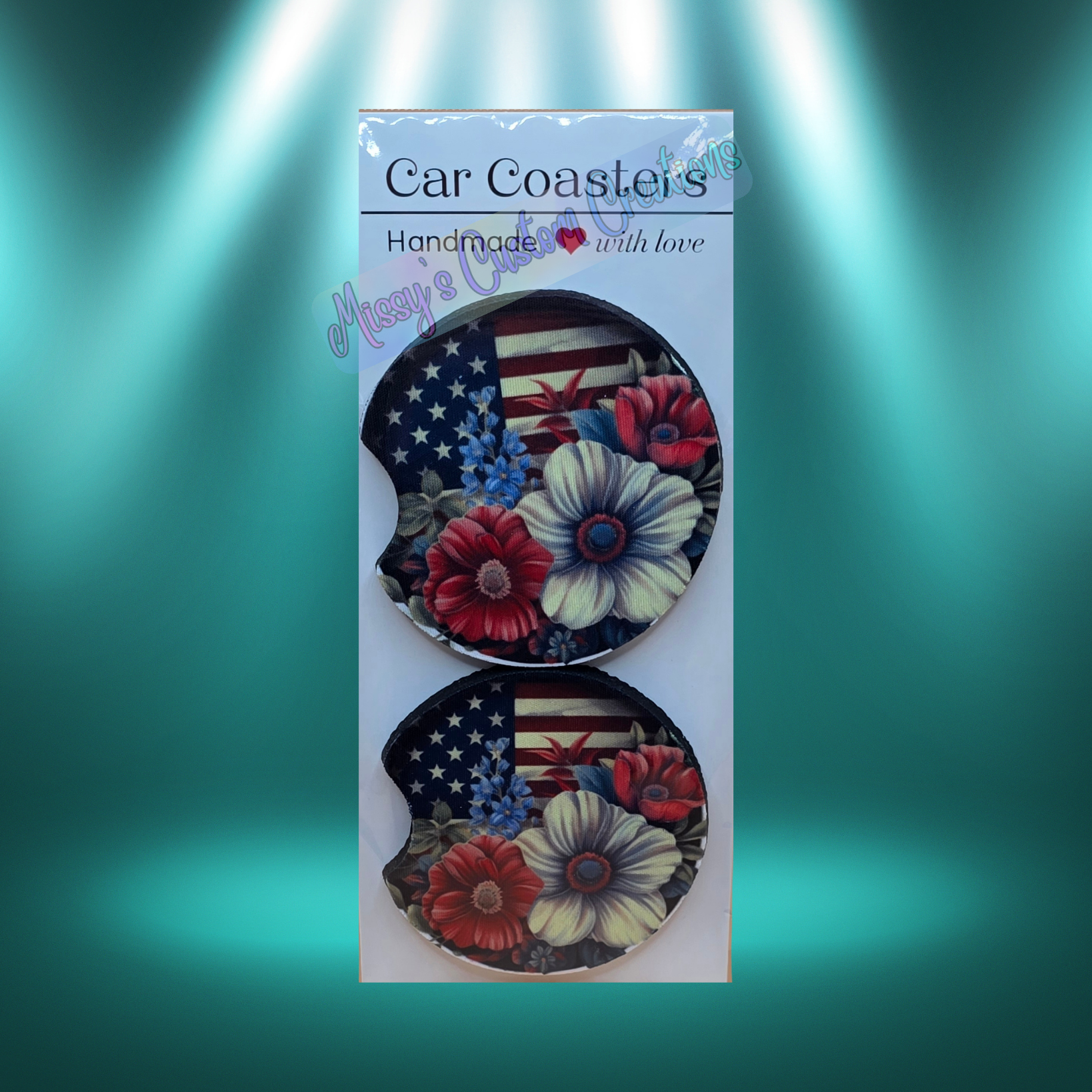 American Flag & Floral Car Coasters